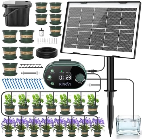 Solar Drip Irrigation System Kit, Auto Plant Waterer for 15 Pots by KINEVI