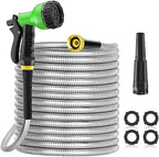 Garden Hose 100FT, Expandable Stainless Steel Water Hose with 10 Modes Spray Gun & Solid Brass Connectors, No Kink, No-Tangle, Tough & Flexible, Rust Proof Heavy-Duty Metal Garden Hose for Yard Lawn by OLASK