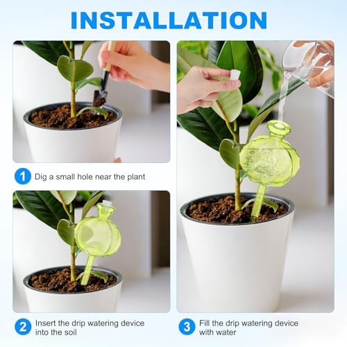 M METERXITY 2-Pack Plant Watering Globes, 9.8 Inch Plastic Self Watering Planter Insert with 2 Stoppers for Indoor/Outdoor Plants, Self Water Devices [Green] - Image 5