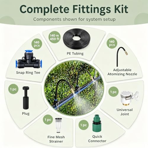 Garden Irrigation System | Flexible Nozzles, Adjustable Fog Spray, Quick-Connect Installation (10cm Nozzle, 459ft/140m) for Easy Watering Solutions - Image 6