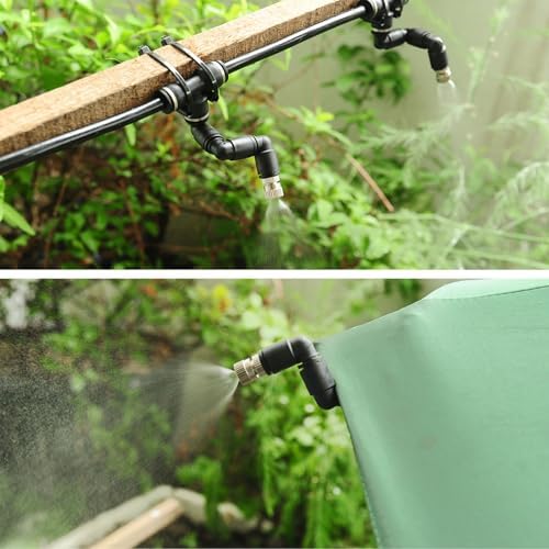 Outdoor Misting Cooling System,49FT (15M) Misting Line + 3/4” Threaded Adapter + 13 Adjustable 360° Nozzles, Garden, Greenhouse, Misters for Outside Patio - Image 2