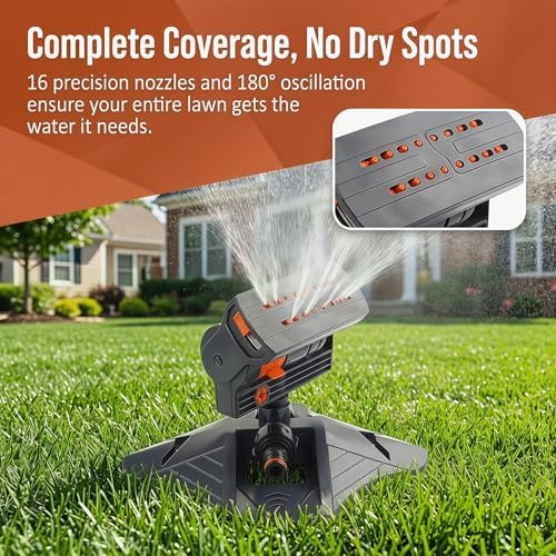 Upgraded 16-Nozzle Oscillating Sprinkler, Automatic Rocking Sprinkler, Turbo Orbit Mist Sprinklers System for Lawn Garden Yard Watering (Weight Base) - Image 5