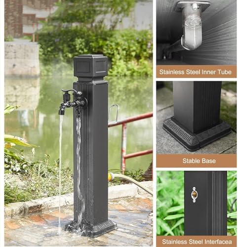 Stainless Steel Garden Water Tap - Freestanding Antifreeze Hose Holder, Floor-Mount Lawn Fountain Dispenser for Car Washing & Watering (17x17x1, Style 3) - Image 5