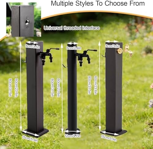 304 Stainless Steel Garden Hose Stand with Faucet, Freestanding Outdoor Water Column, Antifreeze Design for Backyard, Farm & Pasture, 31.5in Black - Image 7