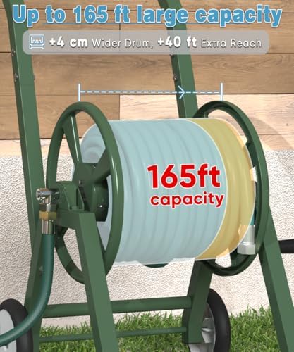 Artigarden Garden Hose Reel Cart with Wheels, Holds 165 ft of 5/8’’ Hose Outdoor Heavy Duty Powder-coated Steel Water Storage Holder Rack with 3.9 Ft Leader Hose for Outside Lawn Yard, Green - Image 4