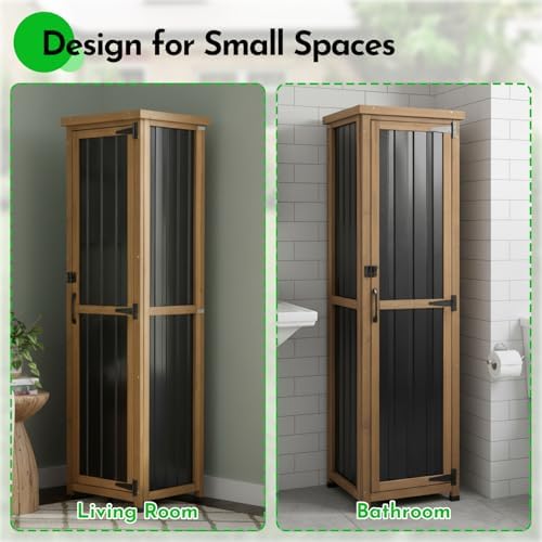 Tall Outdoor Storage Cabinet, Weatherproof Wooden Garden Potting Bench with Metal Top & Adjustable Shelves, Outdoor Patio Cabinets Work Station for Balcony, Pool, Garage - Image 3