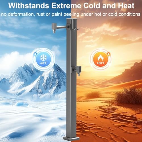 Outdoor Vertical Garden Water Column, Freestanding Hose Stand with Faucet, 304 Stainless Steel Outside Standing Water Tap Yard Hydrant for Irrigation Washing, Grey - Image 6
