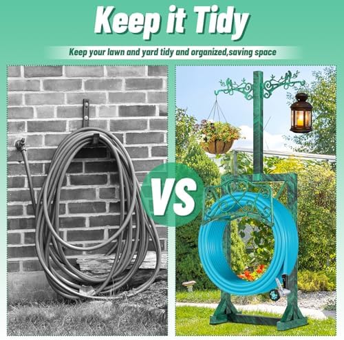 Garden Hose Holder for Outside, Upgraded Water Hose Holders with 2 Shepherds Hooks,Freestanding Heavy Duty Hose Stand Hose Hanger Hose Storage Hose Reel Rack for Yard Lawn Farm(Antique Green) - Image 6