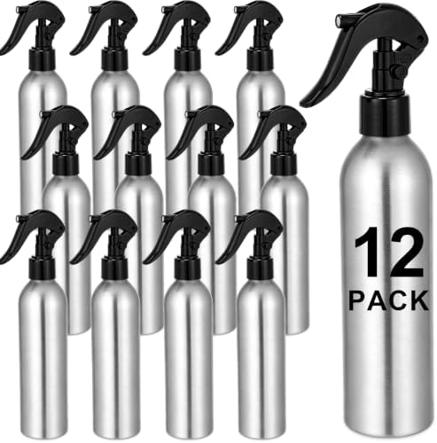 12 Pack 250ml Aluminum Spray Bottles Empty Reusable Refillable Mister Metal Silver Water Sprayer Tool for Hair Hairdressing Tattooing Greening BBQ Spritzer Bottle for Smoker by Ferrochef