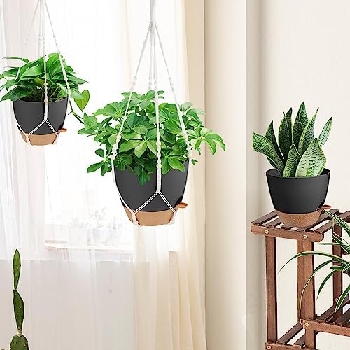 Vanslogreen 41.5 Inch Macrame Plant Hanger Indoor Outdoor with 12 Inch Flower Pot, Hanging Planter for Plants Holder with Wood Beads for Boho Home Decor (Ivory+Black) - Image 7