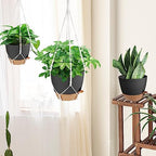 Vanslogreen 41.5 Inch Macrame Plant Hanger Indoor Outdoor with 12 Inch Flower Pot, Hanging Planter for Plants Holder with Wood Beads for Boho Home Decor (Ivory+Black) - Image 7