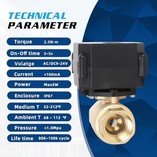 1" Motorized Ball Valve Brass - 2 Wire Auto Return Electric Water Valve with Full Port, 9-24V AC/DC Automatic Ball Valve, IP67 - Image 6