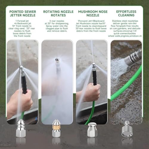 Sewer Jetter Kit for Pressure Washer 200FT – 5800PSI High-Pressure Drain Cleaner, M22 & 1/4'' NPT Universal Fit, Unclog Gutters & Sewer Lines, Durable Jetter Hose for Homeowners & DIYers (200FT) - Image 2