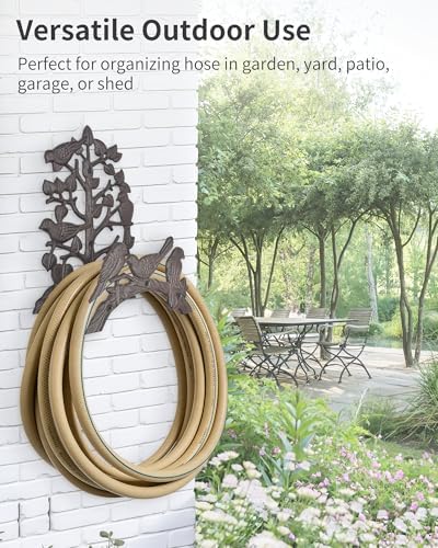 Cast Iron Garden Hose Holder Wall Mount, Rustic Heavy Duty Water Hose Hanger Storage Rack, Decorative Vintage Hose Reel Organizer for Outside Garden Yard Patio, Birds on Branch Design - Image 7