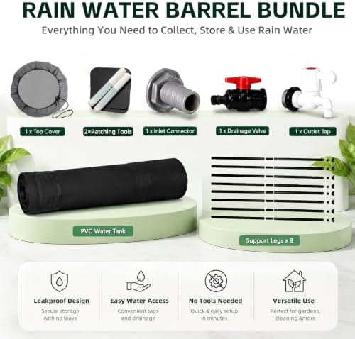 200 Gal Collapsible Rain Barrel with Spigot, Filter and Overflow Kit, Black - Image 3