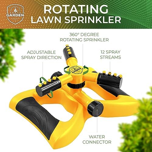 Joeys Garden Rotating Lawn Sprinkler for Yard & Kids, 360° Coverage, Yellow - Image 4