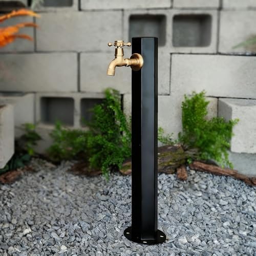 Freestanding Black Stainless Steel Outdoor Water Hydrant with Anti-Freeze Hose Stand & Faucet for Efficient Irrigation - Durable Vertical Design (Hexagonal Pile, C) by Unknown
