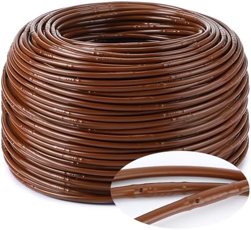 Nuanchu 656 ft 1/4" Drip Irrigation Tubing Irrigation Hose Garden Watering Tube Line with 6 Inch Emitter Spacing Blank Distribution Tubing Drip Line Watering for Garden Irrigations System, Brown by Nuanchu
