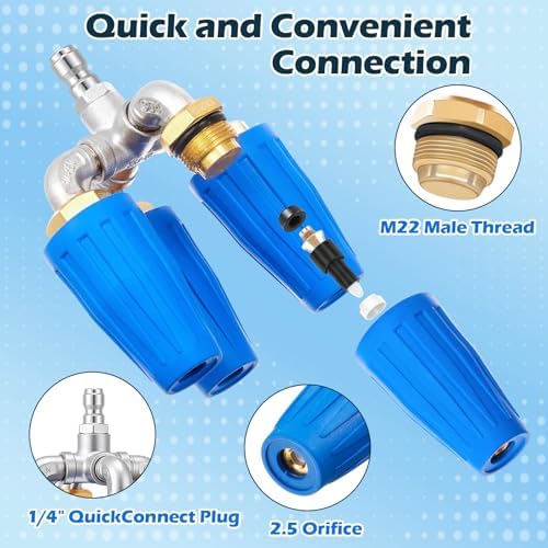 4-in-1 Turbo Nozzle Pressure Washer 4000 PSI 360° Rotating Turbo Nozzle with 1/4" Quick Connector 2.5 Orifice Quadruple Tips (Blue) - Image 3