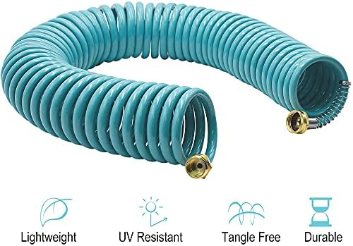 AUTOMAN-Garden-Water-Hose-Recoil,50 Feet EVA Curly Water Hose with Brass Connectors & AUTOMAN Garden Hose Splitter 3/4’’, Anti-UV High-Grade Brass Hose Splitter with High Pressure-Resistance. - Image 2