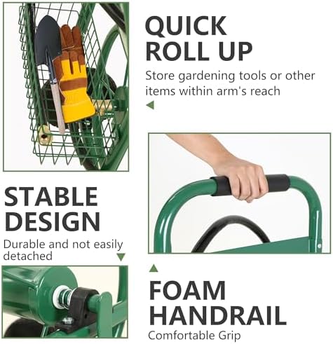 PayLessHere | Garden Hose Reel Cart | Holds Upto 300ft of 5/8" Hose | Green - Image 4
