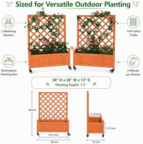 2 Trellis Raised Garden Bed with Wheels, Lattice Privacy Screen - Image 2