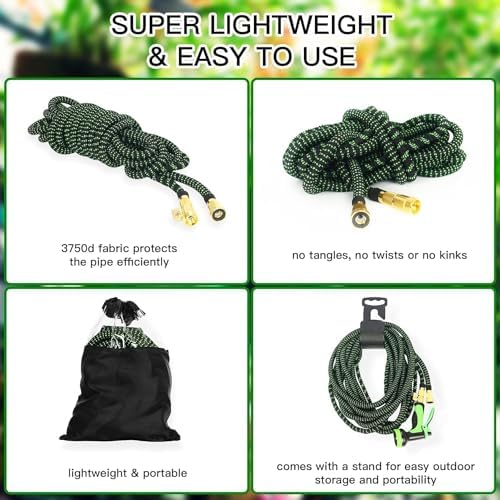 100 ft Expandable Garden Hose - Kink Free Flexible Water Hose 100ft with 10 Pattern Spray Nozzle, 3/4 Solid Brass Connectors, Retractable Latex Core - Lightweight Expanding Hose - Image 5