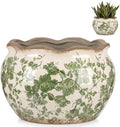Geetery Ceramic Planter Pot 9.6 Inch Round Plant Pot, Vintage,Green,Medium by Geetery