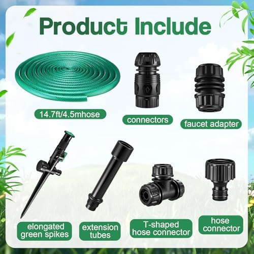 Relaxweex 4 Sets Above Ground Sprinkler System for Yard Garden Watering Irrigation System Included 59ft Hose Sprinkler DIY Multi-adjustable Flex Irrigation Kit for Garden Raise Bed Lawn Outdoor Plants - Image 3