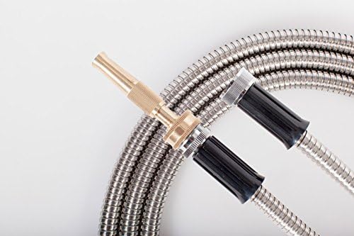 50' FT Metal Garden Hose 304 Stainless Steel 18 Gauge Super Light Weight With Solid Brass Fireman Twist Nozzle Sprayer - Image 3