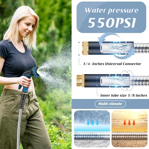 Garden Hose 100FT with 10 Function Nozzle, Water Hose with Leak-proof Connectors No-Kink Lightweight Puncture-proof Pet-proof Sturdy Hose for Outdoor Yard（Light Silver） - Image 7