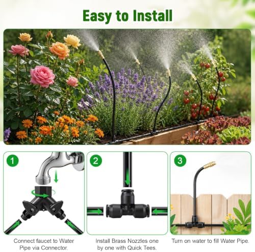 100FT Drip Irrigation System Kit with 360° Adjustable Copper Nozzles, Automatic Garden Watering System, Sprinkler Misting System for Garden, Greenhouse, Lawn, Raised Beds, Potted Plants (100FT) - Image 6