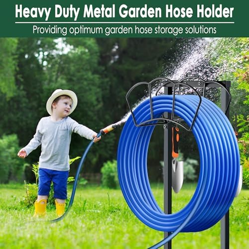 Garden Hose Holder, Heavy Duty Water Hose Holders, Sturdy Metal Hose Stand, Hose Organizer, Water Hose Hanger Rack, Hose Reel Storage Stake hold 150Ft Water Hoses, for Patio, Lawn, Garden - Image 3