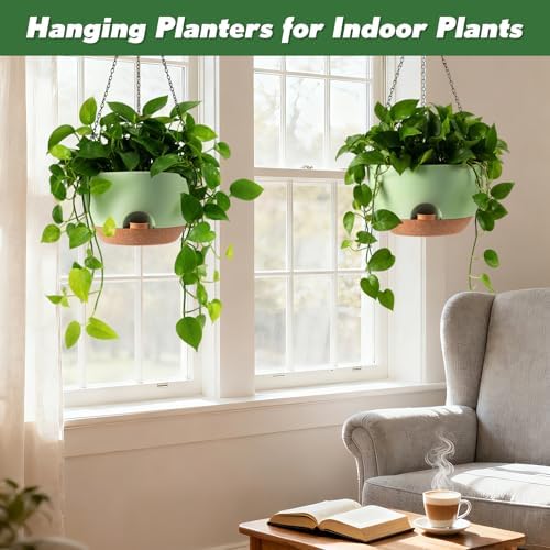 13-inch Oversized Hanging Planter Set of Two,Planters for Indoor and Outdoor Plants.Place Plant pots Across Diverse Settings Including windowsills,Living Room,and Gardens.Green-Brown - Image 4