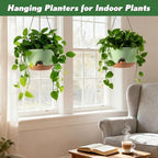 13-inch Oversized Hanging Planter Set of Two,Planters for Indoor and Outdoor Plants.Place Plant pots Across Diverse Settings Including windowsills,Living Room,and Gardens.Green-Brown - Image 4