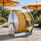 Stainless Steel Garden Hose Reel with Crank, Wall Mount/Freestanding, Includes Leader Water Pipe, Fits 5/8" x 75ft or 1/2" x 130ft Hose for Yard and Patio Use Silver One Size - Image 2