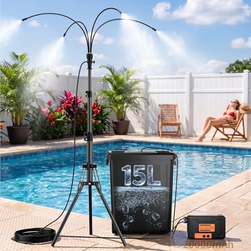 WESTTREE Standing Misters for Outside Patio, 4 Gallon Large Bucket Water Mister & Pump, 4+4 Spray Modes,Adjustable Height15FT Patio Portable Misters for Cooling Outdoor Camping Pool Backyard Garden by WESTTREE