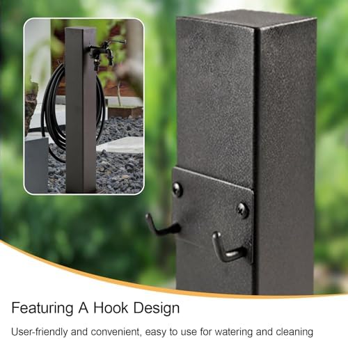 304 Stainless Steel Garden Hose Stand with Faucet, Freestanding Outdoor Water Column, Antifreeze Design for Backyard, Farm & Pasture, 31.5in Black - Image 5