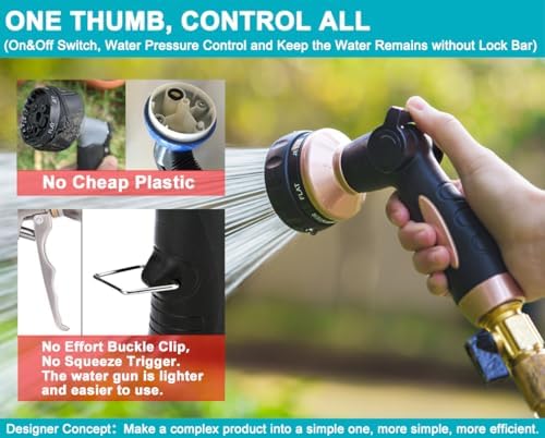 ESOW Garden Hose Nozzle 100% Heavy Duty, Metal Water Hose Nozzle with 7 Spray Patterns, Thumb Control All for Watering Plant & Lawn, Washing Car & Pet - Image 5