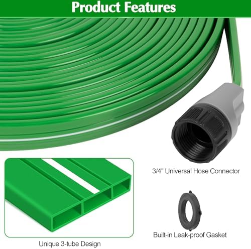 Sprinkler Hose with Holes, 100FT (50FT x 2) Heavy Duty Flat Soaker Hoses, Watering Garden Drip Irrigation Hose – No-Kink High-Efficiency Sprinklers System for Yard, Lawn and Garden with 40 Staples - Image 2