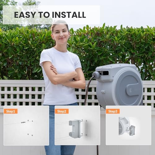 Giraffe Tools Retractable Garden Hose Reel 5/8" 90FT Wall Mount Light Grey - Image 4