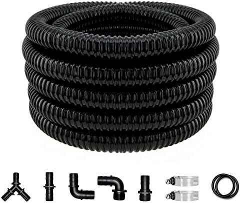 LONGRUN Pond Tubing 1 Inch Diameter, 20.7 Feet Long Corrugated Flexible Hose Pipe with Clamps Pipe Fittings, Pool PVC Tube for Garden Ponds Waterfalls Camping Caravans Filters Drainage Marine by Longrun