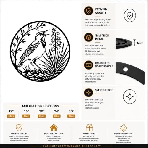 Bird and Plants Metal Wall Art with Bird with Foliage and Detailed Design - Image 2
