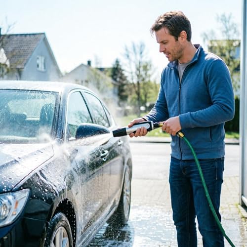 Upgraded Heavy Duty High Pressure Hose Nozzle, Trigger Control Adjustable Spray Rubber Non Slip Grip Universal Fit Garden Hose Nozzle, Rust Proof Hose Sprayer Nozzle for Car Garden Patio Bathing (A) - Image 4