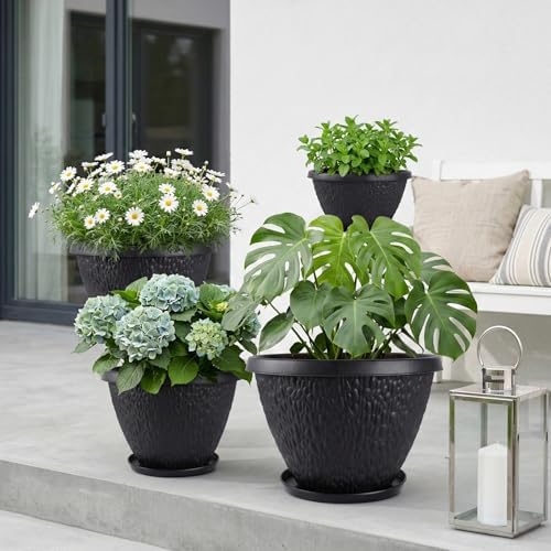 Nooulap 16 inch Plant Pots, Large Outdoor Planters, 4 Pack, Black - Image 5