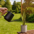 Black Stainless Steel Watering Can for Indoor Plants, Decorative Metal Watering Can with Wooden Handle and Long Spout, Small Water Can for Bonsai, Succulents, Home and Office Use - Image 5