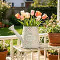Vintage White Metal Flower & Garden Watering Can, Rustic Farmhouse Decorative Watering Pot Planter for Home Patio Backyard Outdoor Plant Care by Unknown