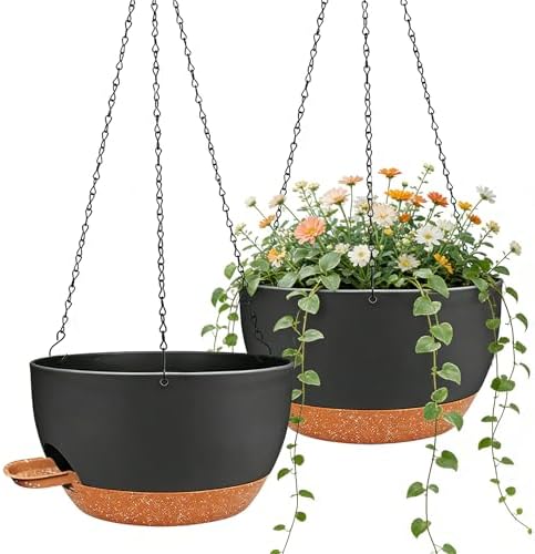 12 Inch Self Watering Hanging Planters, Black Brown, 2 Pack by Unknown