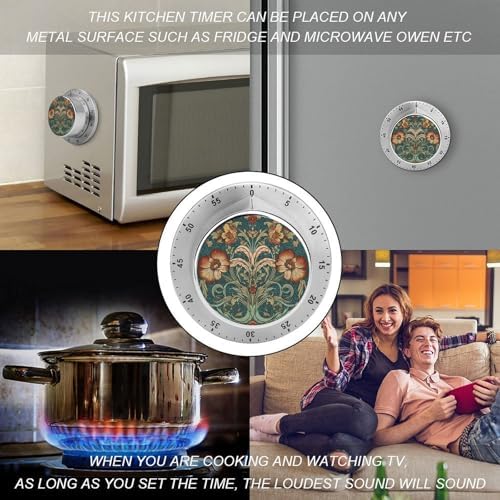 Mechanical Kitchen Timers for Cooking,Red and Brown Printed 60 Minute Magnetic Countdown Timer,Cute Cooking Timers with Alarm,Stainless Steel Time Timer Manual No Batteries Required - Image 4