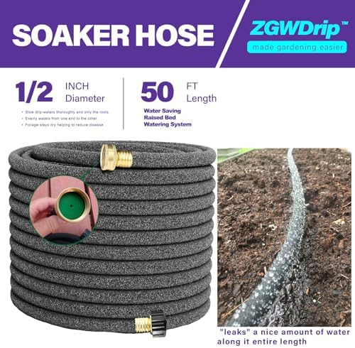 50FT 1/2" Water-Saving Soaker Hose with Solid Brass Connectors, Drip Irrigation Kit for Lawn & Yard - Image 2